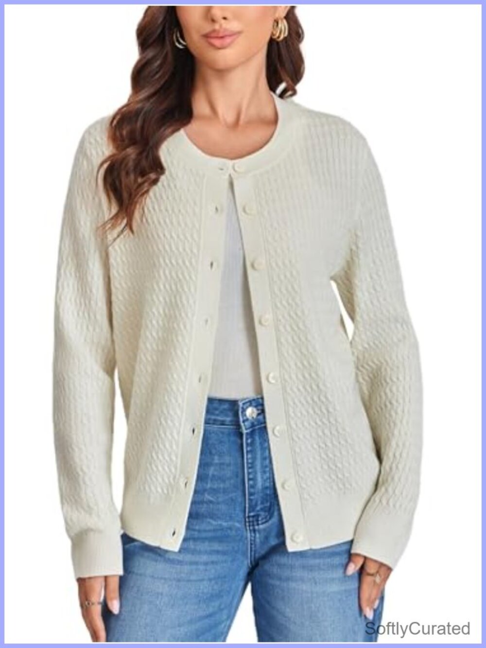 Merino Wool Cable Knit Cardigan Button Up Sweater